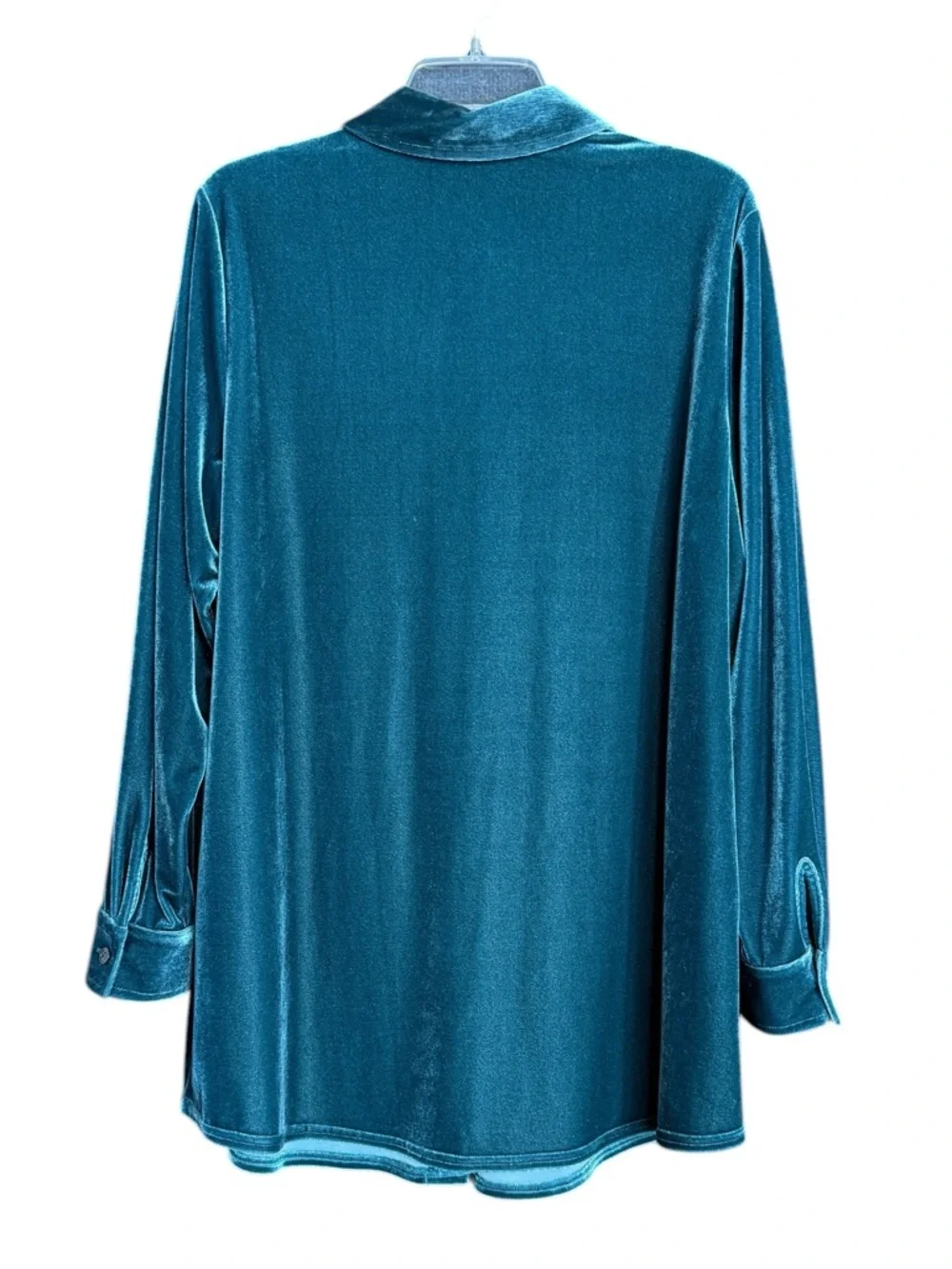 Soft Surroundings Teal Velvet Boyfriend Tunic Shirt Button Front XL
